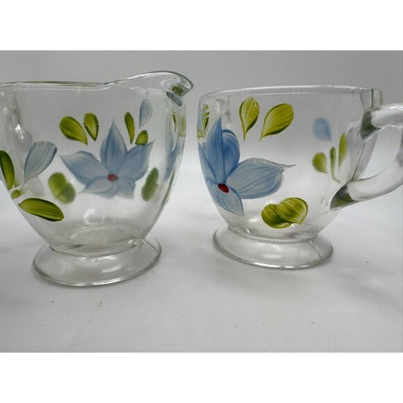 Vintage Bartlett Collins Creamer Sugar Bowl Blue Flowers Gay Fad 50’s Vtg - Picture 3 of 8